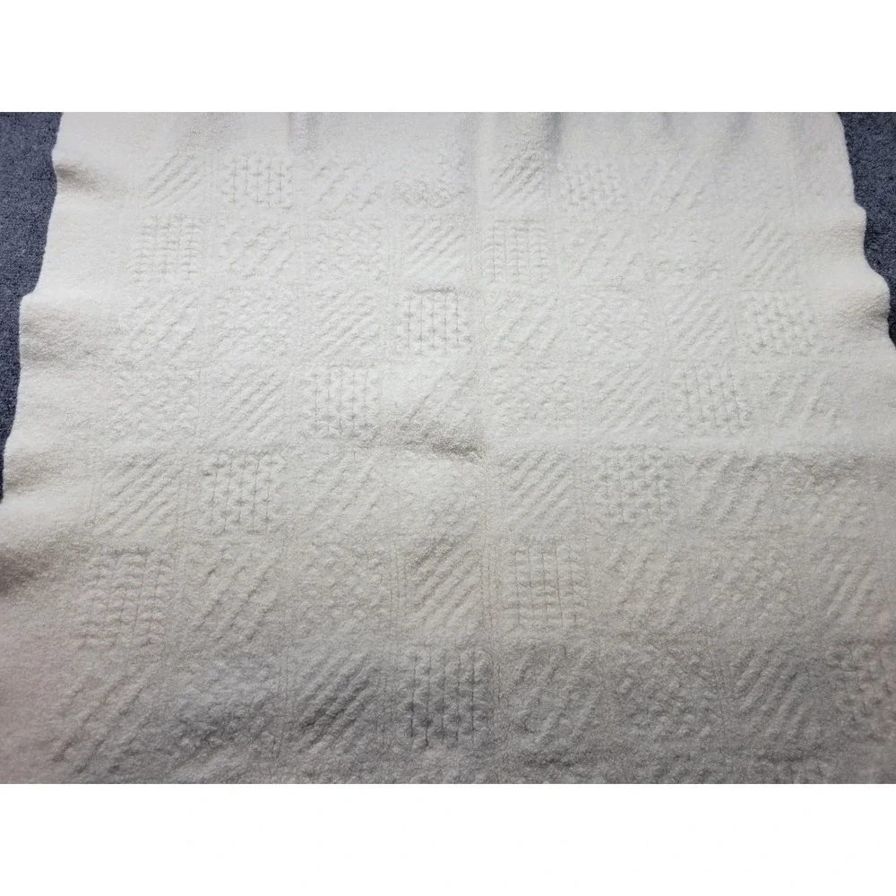 Vintage Aran Mor Ireland Wool Baby Blanket Cream Patchwork 39x35 Ireland Made
